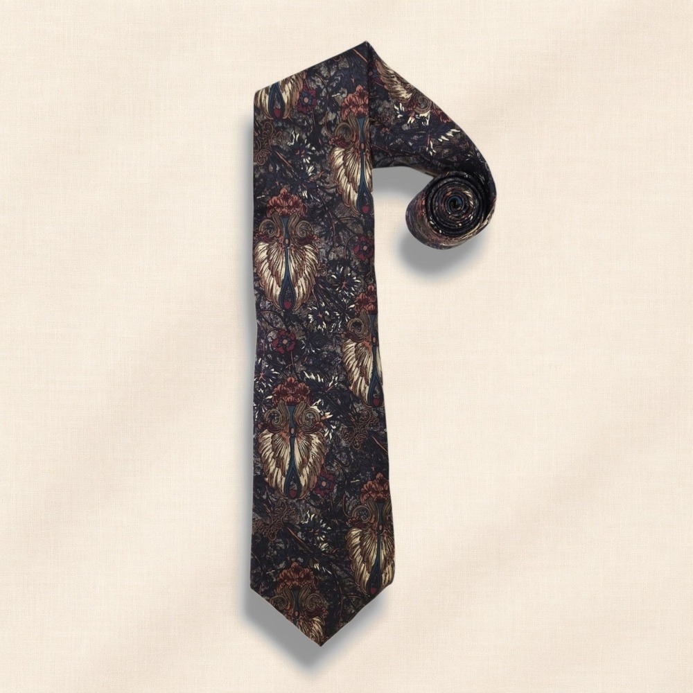 Vintage‎ Ron Chereskin Silk Necktie Abstract Botanical Floral Black Burgundy OS